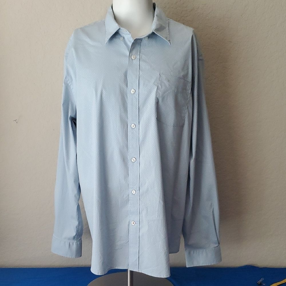 Dockers Men's XXL Sky Blue White Diamond Print Button Down Dress Shirt